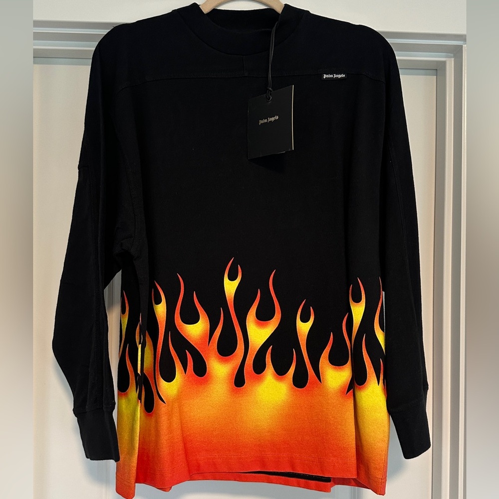 PALM ANGELS Black Burning Logo Over Long Sleeve T-Shirt